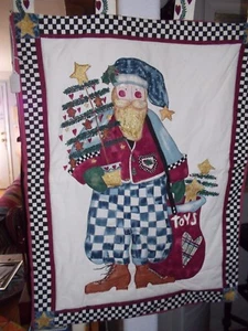 HOMEMADE WALL HANGING FATHER CHRISTMAS HAND PAINTED ACCENTS HANGS FROM DOWEL - Picture 1 of 4