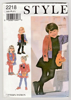 Style 2218 Girls Dress and Teddy Bear Purse Bag 2-3-4-5-6-7 Sewing Pattern UNCUT - Image 1 of 2