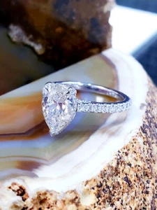 1.80 Ctw Pear Cut Diamond Engagement Ring Under Halo Round Pave G, VS1 14k GIA - Picture 1 of 5
