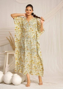 Vestido largo caftán estilista mano estampado bloque bikini playa encubrir estilos solana - Imagen 1 de 9