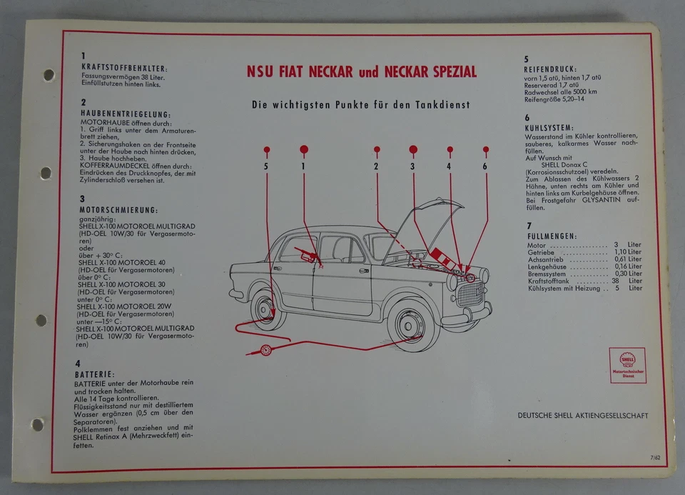 Shell Lubrificazione NSU Fiat Neckar E Neckar Speciale Stand 07/1962 - Immagine 1 di 1