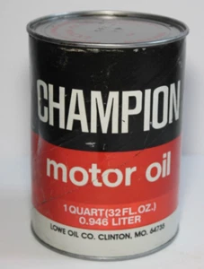 1970s New Old Vintage Champion Oil Can Quart Lowe Oil Company Clinton Missouri - Picture 1 of 23
