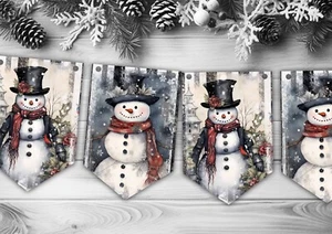 Banderín gótico de Navidad decoración colgante muñeco de nieve vintage rústico - Imagen 1 de 1