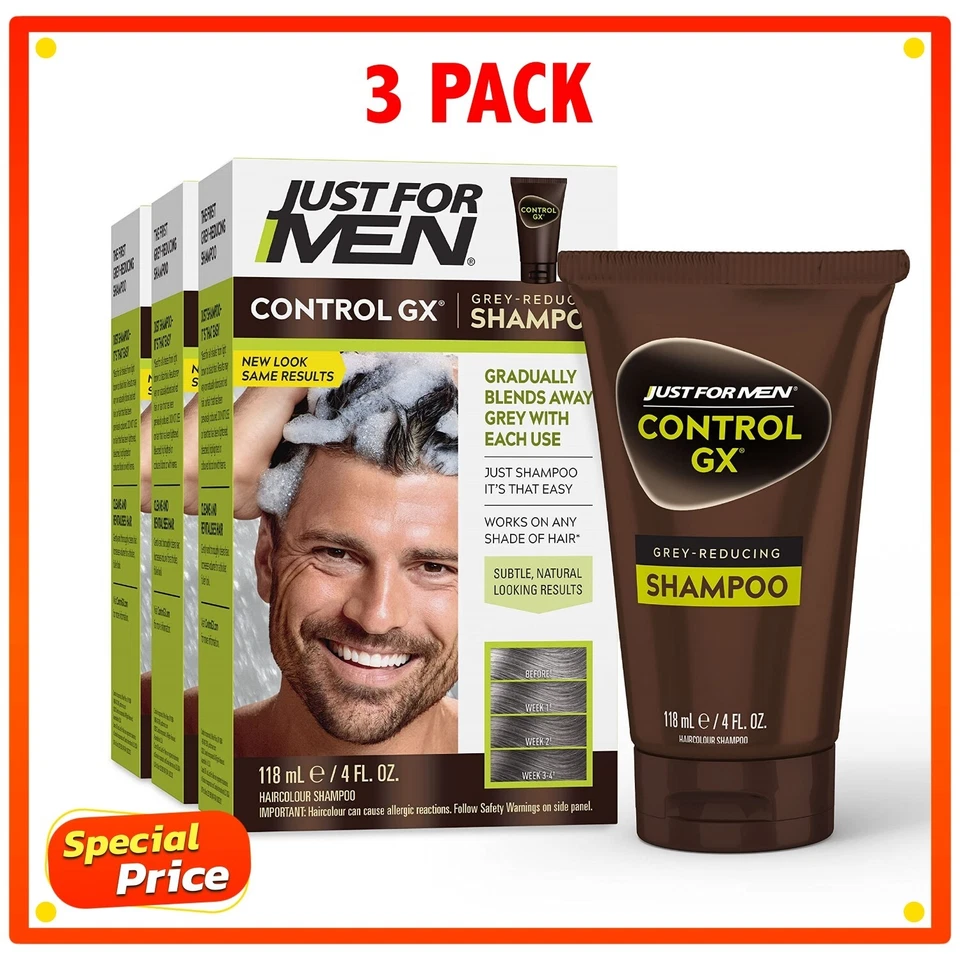 Champú reductor gris Just For Men Control GX 4 fl. oz. Pack de 3. Color poco a poco Foto 1 de 4