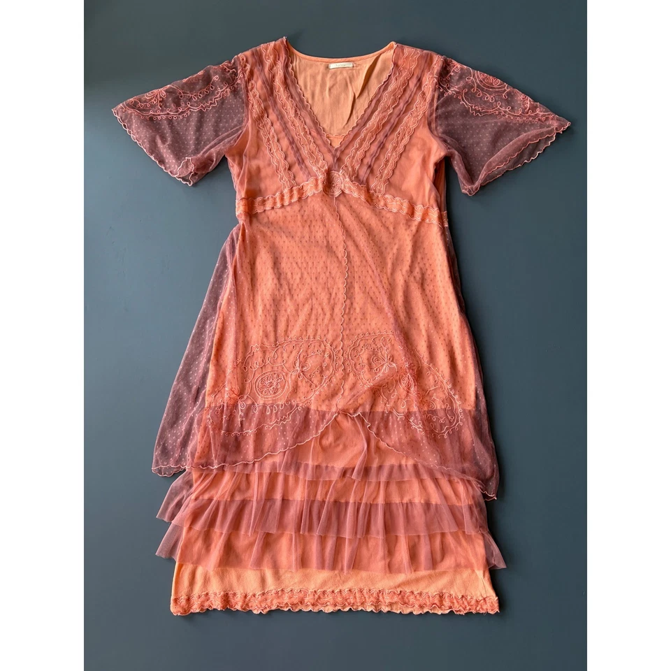 Nataya Titanic Gown Tulle Dress Dress | Size XL | Peach Downton Abbey Sheer - Image 1 of 4