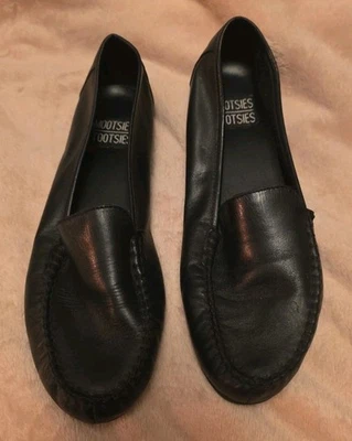 Mocasines Mootsies Tootsies para mujer 9,5 M planos negros sin cordones de cuero suave Foto 1 de 4