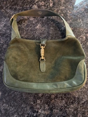 GUCCI Jackie 1961 Gamuza Hobo Bolso de Hombro Bolso de Mano Gamuza Verde De Colección Horsebit Foto 1 de 4