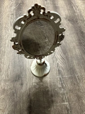 Espelho de mesa vitoriano, branco, marrom, 5,5" largura x 3,5" profundidade x 12" altura - Imagem 1 de 4