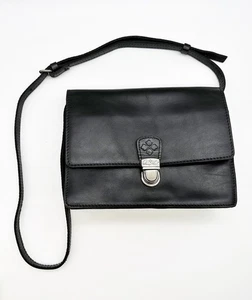 Patricia Nash Lanza Black Leather Crossbody Organizer Messenger Bag Purse - Picture 1 of 15