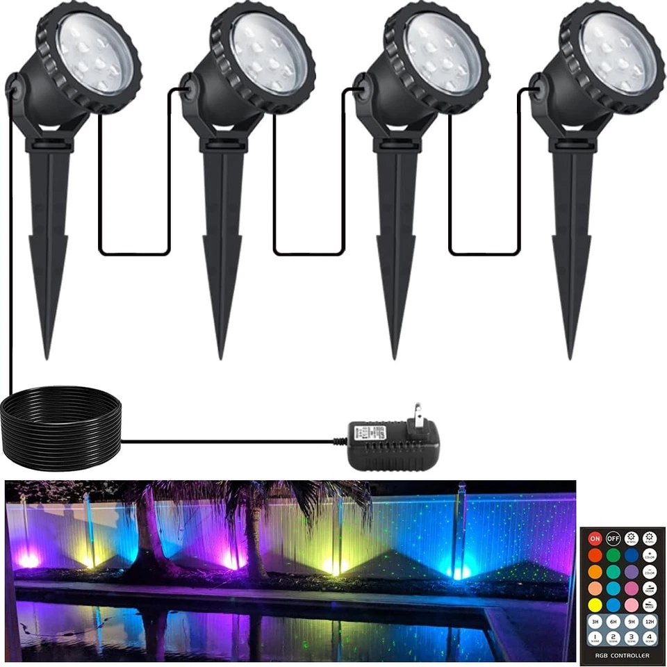 Color Changing 12w LED Landscape Lighting Garden Pathway Lights 4 PK Spotlights