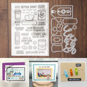 Get Well Pill Better Soon Cutting Dies & Stamps Set – Tissues Soup Bless You + - Picture 1 of 11
