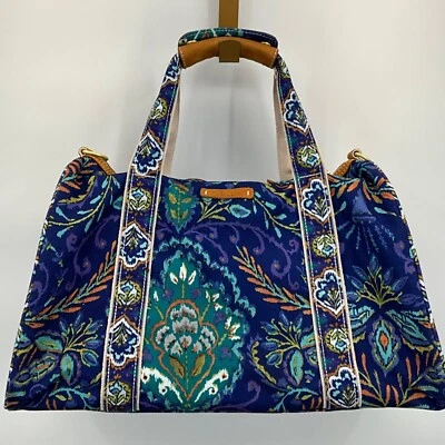 Bolso de Viaje Dena Tapiz Azul y Multicolor Acentos de Cuero Sin Correa - Imagen 1 de 4
