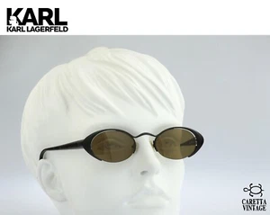 Lagerfeld 4143 02, Vintage 90s black half rim oval cat eye sunglasses women, NOS - Picture 1 of 8