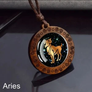 Necklace Pendant - Zodiac Sign - ARIES Glass Inlay - Picture 1 of 2