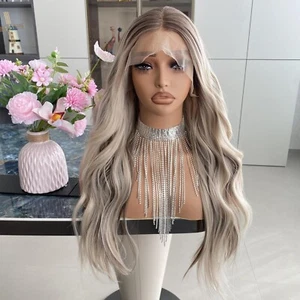 20" Asch Platin Blond Ombre 13x4 Lace Front Echthaar Mischung Hitze Ok Perücken Weich - Bild 1 von 10