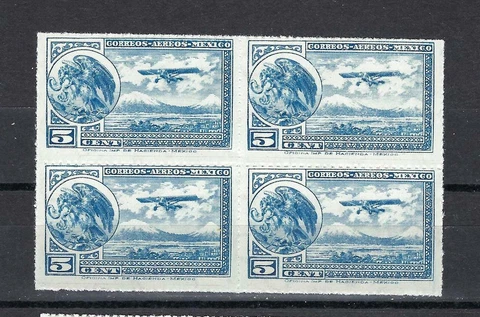Mexico 1930  Sc# C20 Airmail Coat of Arm Airplane Eagle Plane block 4 MNH Cover