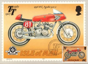 MV Agusta 1956 500cc The Racing Racer Legend Bike Isle Of Man Maxi Card FDC 1987 - Picture 1 of 1
