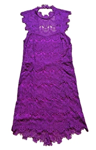 NEW Free People Daydream Lace Eyelet Mock Neck Open Back Mini Dress Fuchsia L - Picture 1 of 10