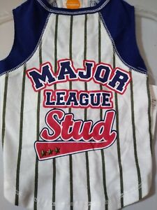 Simply Dog "Major League Stud" T-Shirt Blue Stripped New XS 10"-12" Super Cute