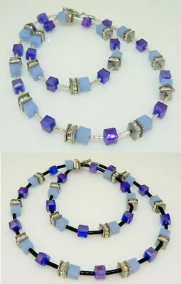 Halskette Würfel Cube Glas AB Strass hellblau dunkelblau schwarz klar 514d - Bild 1 von 4