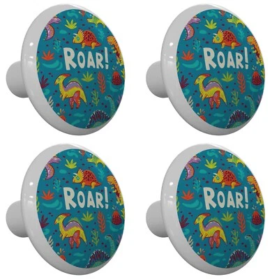 Set of 4 Dinosaur Roar Round Drawer Knobs / Cabinet Knob / Pulls - Image 1 of 4