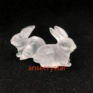 Natural Clear Quartz Carved Rabbit Quartz Crystal Skull Carving Reiki Healing - Picture 1 of 12