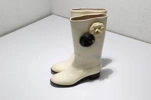 Botas de Lluvia Chanel Crema Brillo Goma CC Camellia Talla 7,5 EE. UU./38 UE - Imagen 1 de 16
