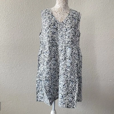 Vestido blanco de verano Lucky Brand 100 % lino floral en capas Boho Beach Resort XL Foto 1 de 4