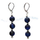 Natural 6/8/10/12mm Tigers Eye Gems Round Beads Dangle Silver Leverback Earrings