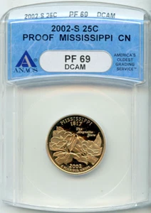 2002-S 25c Mississippi State Quarter PF 69DCAM ANACS # 70013102 + Bonus - Picture 1 of 2
