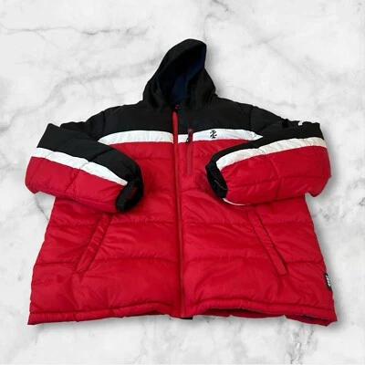 Men’s IZOD Hooded Puffer Jacket Coat Pockets Color-Block Red/Black Sz L Winter - Image 1 of 4