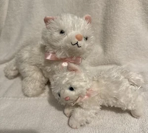 Set Of 2 Adorable White Persian Cat & Kitten Plush Figurines - Picture 1 of 7