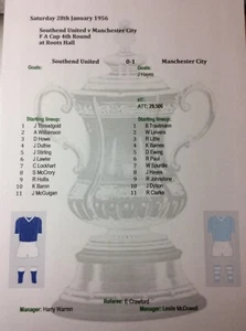 1955-56 Southend United v Manchester City FA Cup 4th Round Matchsheet - Picture 1 of 1