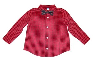 Old Navy Boys Size 2T Red Gingham Shirt Truck Tree Bow Tie Christmas Long Sleeve - Picture 1 of 5