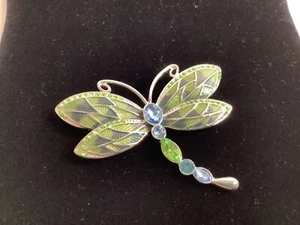 Napier Dragonfly Brooch Pin Mosaic Wings Blue Green Crystal Accents - Picture 1 of 4