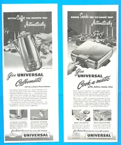 1951 Universal Kitchen appliances set of 2 PRINT ADS coffee pot and grill - Picture 1 of 5
