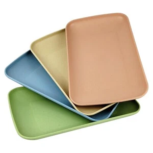 Wheat Straw Plates,4 Pack Rectangular Dinner Plates,Dinner Dishes Lightweight - Picture 1 of 6