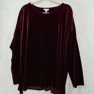 Top túnica de terciopelo Jill para mujer 3X Plus borgoña elástico manga larga COMO NUEVO Foto 1 de 4