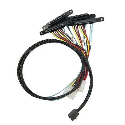 MINI SAS HD SFF-8643 to 4-port 90 degrees SAS SFF-8482 Server Adapter Cable, 12g - Image 1 of 3