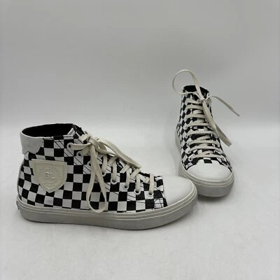 Saint Laurent Bedford Black/White Check Leather Lace Up Hi Top Sneakers Women 36 - Image 1 of 4