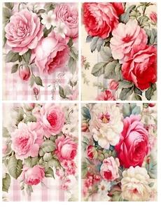 Decoupage Prints Set of 4 Red & Pink Roses Each 8x10" for Home Decor Wall Art #A - Picture 1 of 2