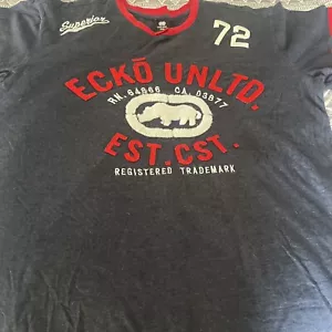 Ecko Shirt Mens 2XB Red And Blue/grey Spell Out Logo Cotton Casual Top - Picture 1 of 10