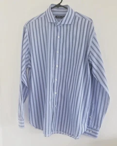 Michael Kors Men's Blue White Stripe Button Up Long Sleeve Shirt Size 16.5 34/35 - Picture 1 of 7