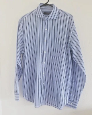 Michael Kors Men's Blue White Stripe Button Up Long Sleeve Shirt Size 16.5 34/35 - Image 1 of 4