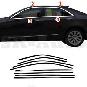 Borde de cubierta moldeada de alféizar de tira de ventana de acero negro 8 piezas para Cadillac ATS 2013-19 - Imagen 1 de 6