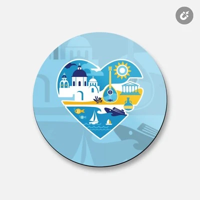 Corazón de viaje I Love Greece | Imán decorativo redondo de 4"" X 4"" Foto 1 de 2