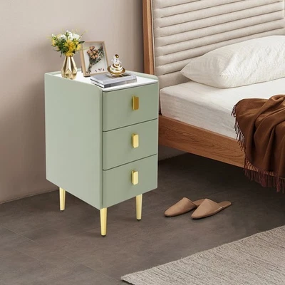Прикроватный столик - узкий 3 ящика тумбочка рок плита и кожи зеленый/золотой новый - Изображение 1 из 4