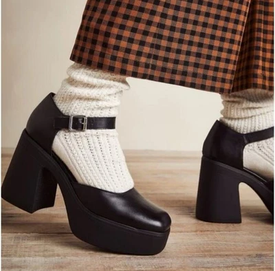 Free People Gwen Mary Jane Platform Heels Black Leather Womens Size 39 US 8.5 - Image 1 of 4