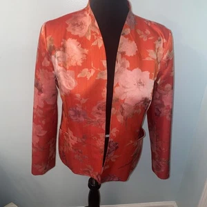 Louben Women’s Sz 12 Orange Floral Watercolor Print Jacket NWT - Picture 1 of 10
