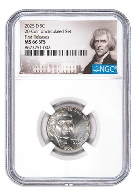 2025 D Jefferson Nickel from 20-Coin Uncirculated Mint Set NGC MS66 FR - Image 1 of 2